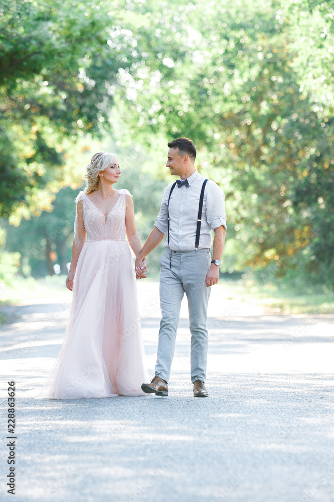 wedding couple on the nature in summer day. wedding couple on the nature in summer day.