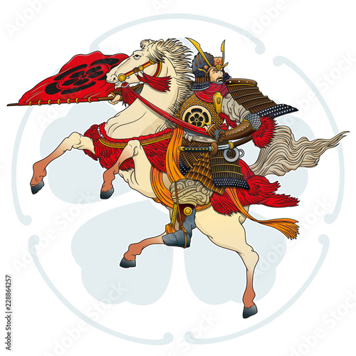 Samurai warrior, Riding horse, Vector graphics