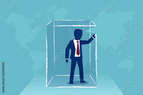 Cartoon businessman in box