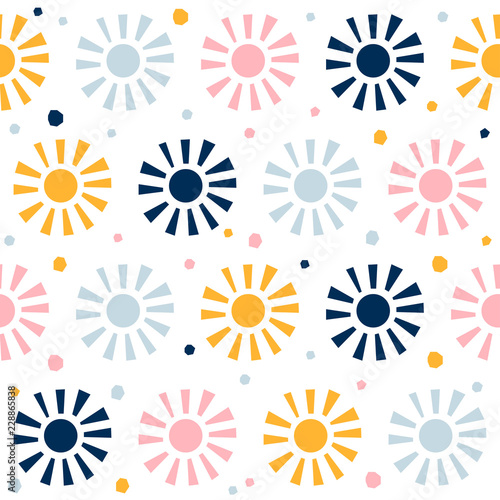 Abstract seamless pattern background. Childish geometric cover for design birthday card, wallpaper, holiday wrapping paper, shop seasonal sale advertising, textile fabric, bag print, t shirt etc.