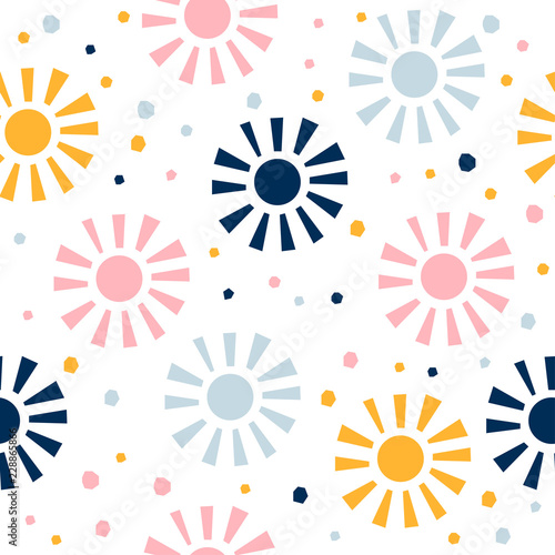 Abstract seamless pattern background. Childish geometric cover for design birthday card, wallpaper, holiday wrapping paper, shop seasonal sale advertising, textile fabric, bag print, t shirt etc.