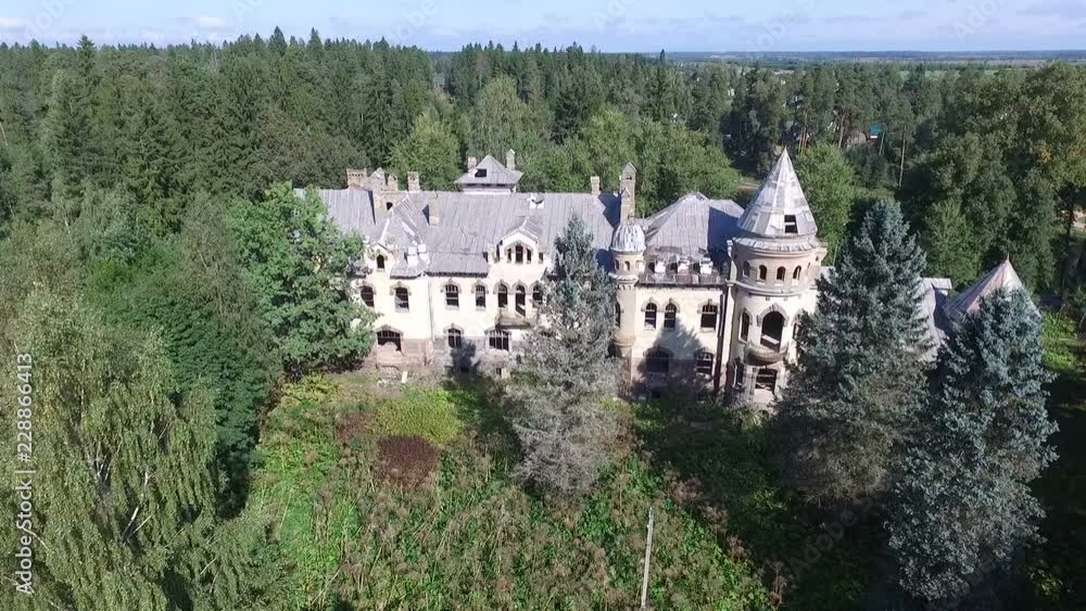Old castle in the forest with a bird's eye view Old castle in the forest with a bird's eye view