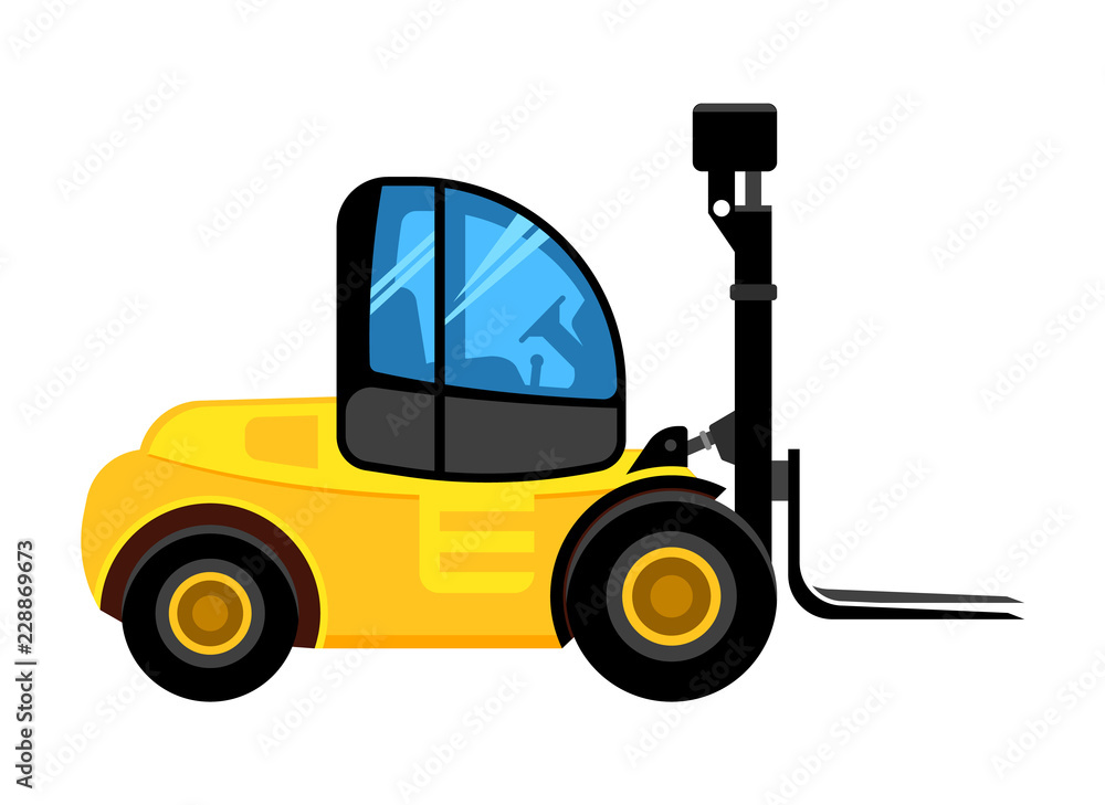 cargo loader. construct yellow car for building company unloading and loading dangerous pallet vector vehicle
