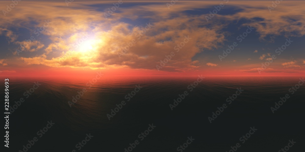 panorama of sea sunset. Environment map. HDRI . equidistant projection. Spherical panorama. landscape. 3d rendering
