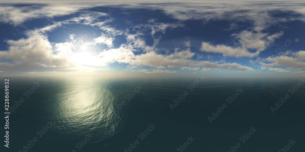 panorama of sea sunset. Environment map. HDRI . equidistant projection. Spherical panorama. landscape. 3d rendering
