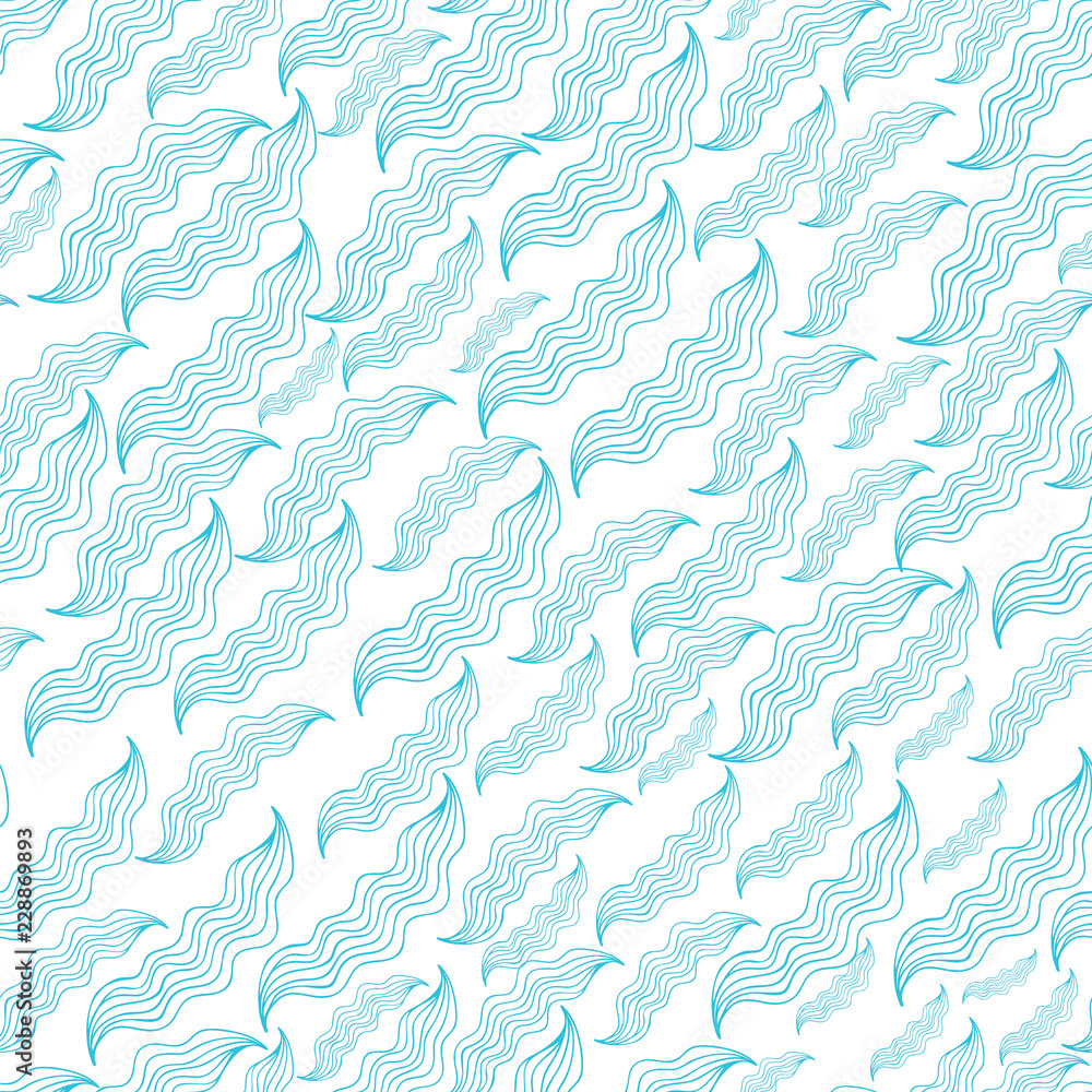 Seamless hand-drawn waves pattern. Abstract wavy background, nature theme. Vector illustration