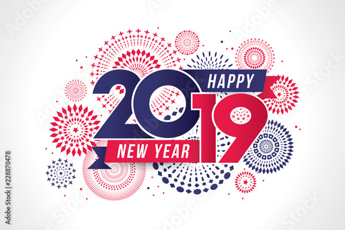 Vector illustration of  fireworks. Happy new year 2019 theme