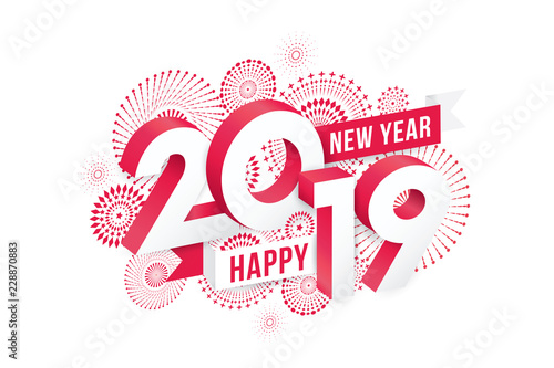 Vector illustration of  fireworks. Happy new year 2019 theme