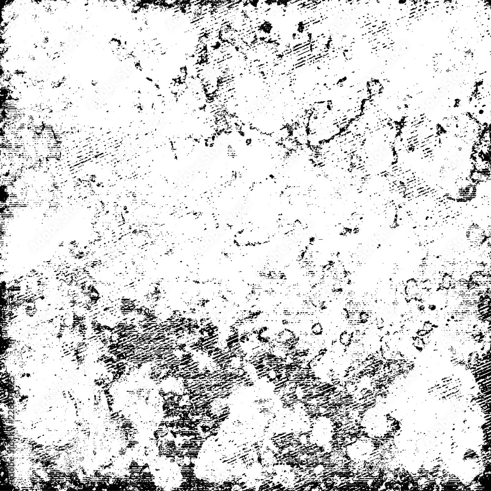 Grunge background abstract black and white. Monochrome texture of dirty surface. Pattern of cracks, chips, scuffs