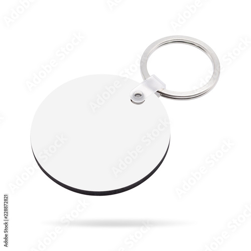 Blank key ring isolated on white background. Key chain for your design. Clipping paths object. ( circle or round shape )