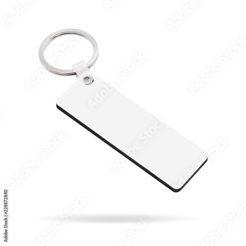 Blank key ring isolated on white background. Key chain for your design. Clipping paths object. ( Long rectangle shape ) photo