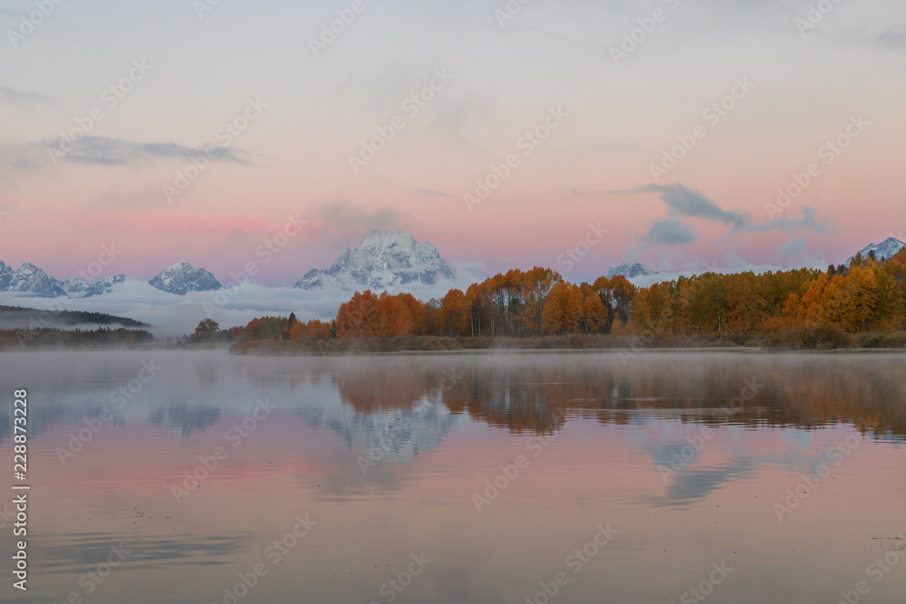 Scenic Teton autumn Sunrise Reflection