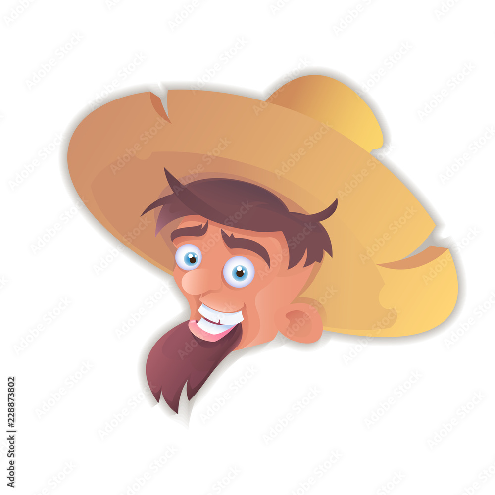 Cheerful mexican in sombrero. Isolated character head. Vector illustration, eps 10.