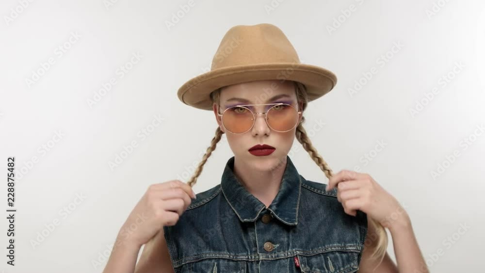 model have fun and making faces wearing cowboy girl style model have fun and making faces wearing cowboy girl style