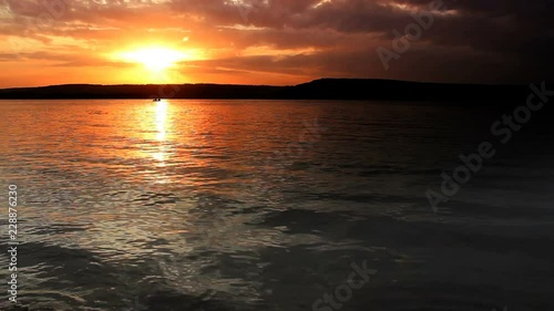 beautiful sunset over the Bakota bay (Dnistrovske reservoir), Dnister river, Podilski tovtry National park, Khmelnitskiy region of Western Ukraine photo