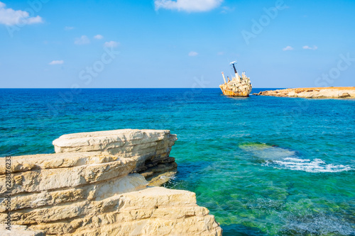 Fototapeta Naklejka Na Ścianę i Meble -  Abandoned rusty ship wreck EDRO III in Pegeia, Paphos, Cyprus.