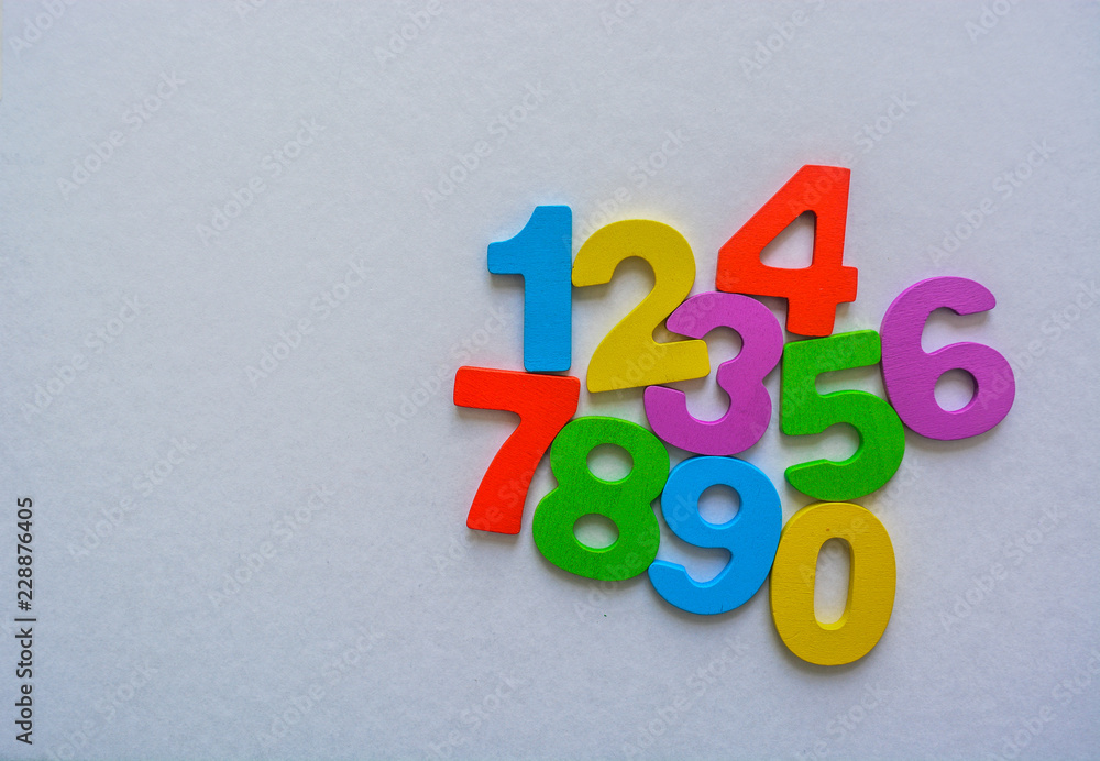 Naklejka premium Numeric Numbers set from 0 to 9 isolated on white and flat background with three-dimensional rendering