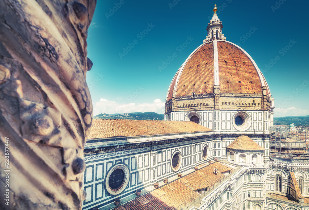 Santa Maria del Fiore cathedral in Florence, Italy in summer. View on the dome.