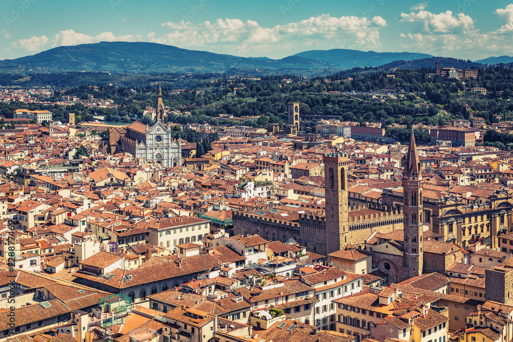 Aerial view on Florence, Italy. Scenic travel background.