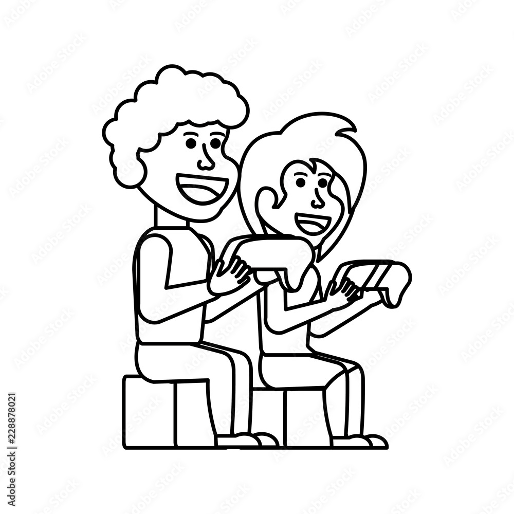 young couple sitting playing video game young couple sitting playing video game
