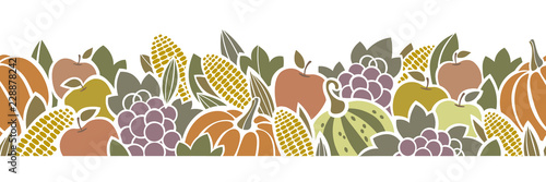 Autumn Thanksgiving harvest seamless border with fruit and vegetables. 