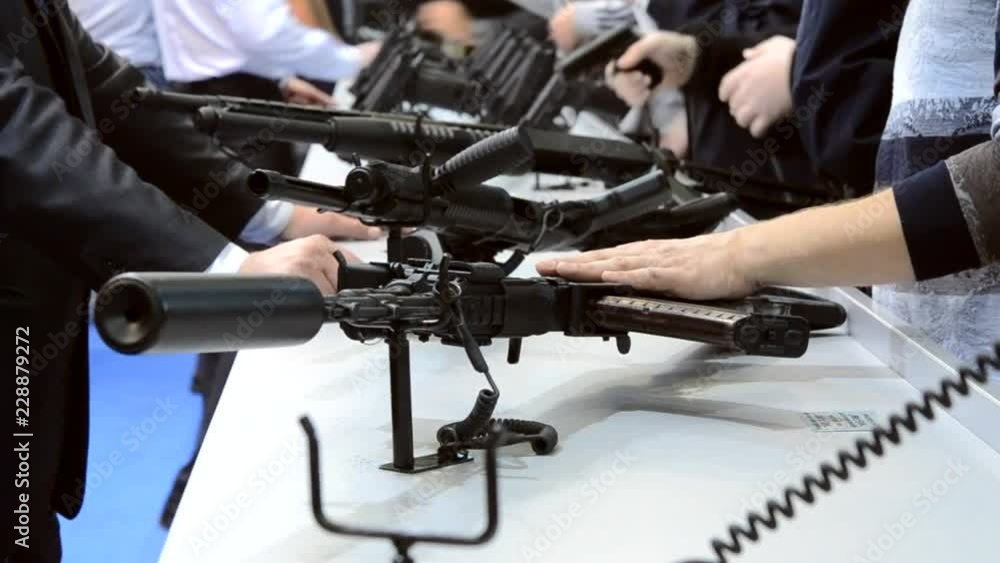 Submachine Gun on the table close-up