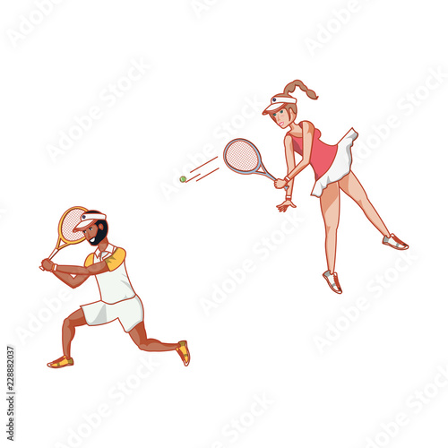 couple playing tennis avatar character © djvstock