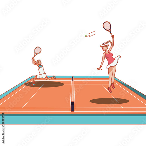 couple practicing tennis in court