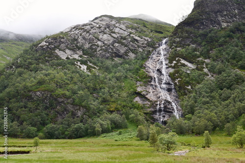 Spectacular 120m long Steall Waterfall, An Steall Ban or Steall Falls, second highest in Scotland, Glen Nevis near Fort William, Lochaber, Highlands, United Kingdom photo