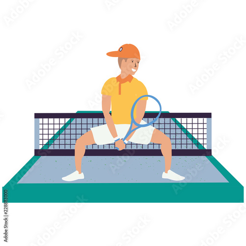 man playing tennis in sport court