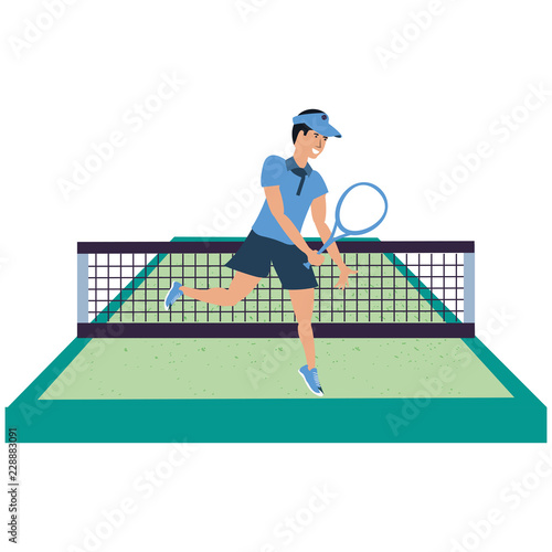 man playing tennis in sport court