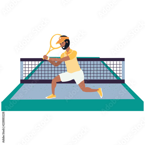 man playing tennis in sport court