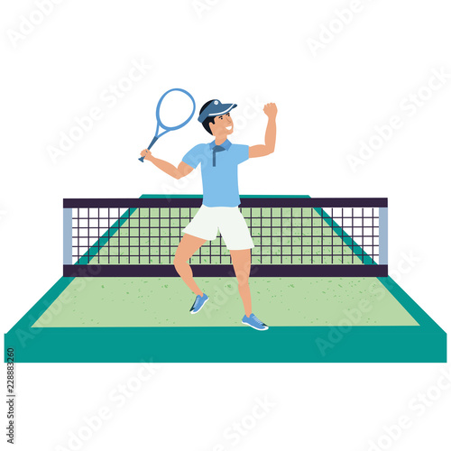 man playing tennis in sport court