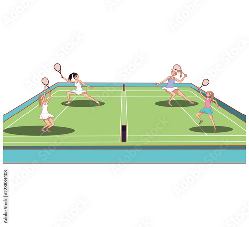 women playing tennis in sport court icon
