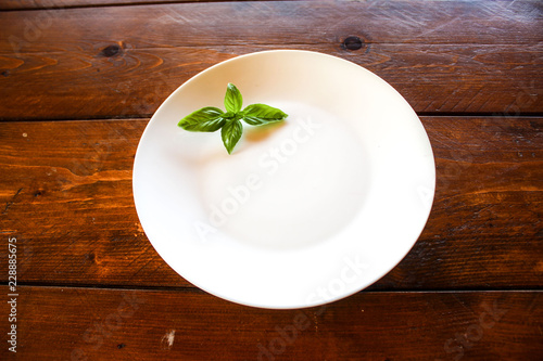 White plate with basilicum
