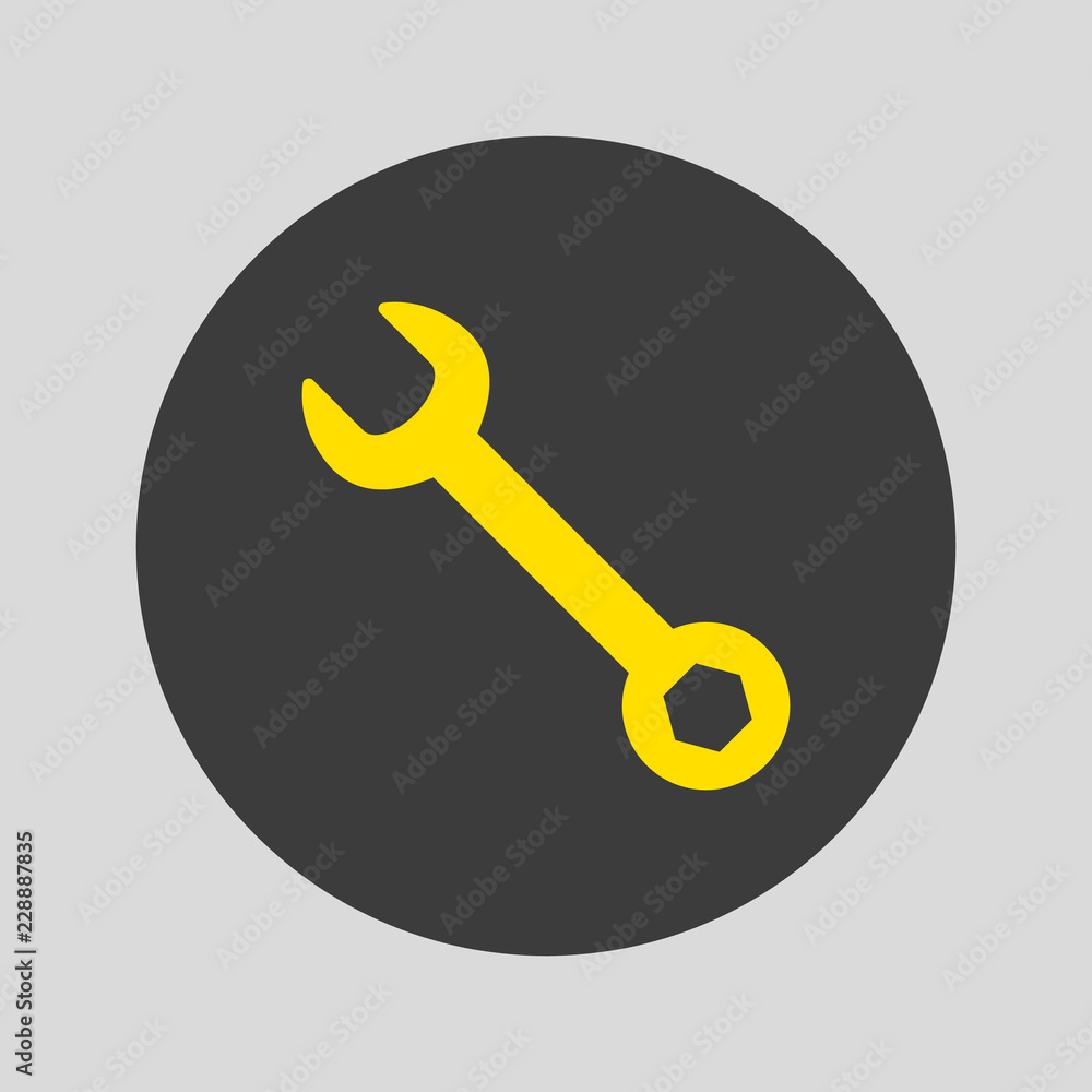 Wrench icon on gray background.