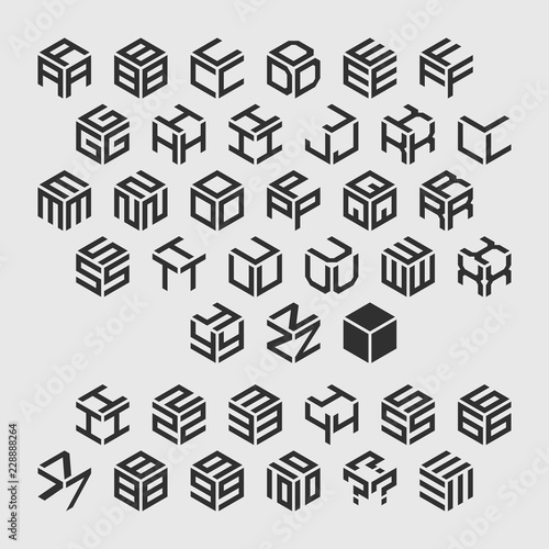 Geometric alphabet with numbers. Vector isometric logos.