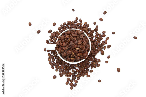 Coffee Cup filled with coffee beans Isolated on White Background with copy space