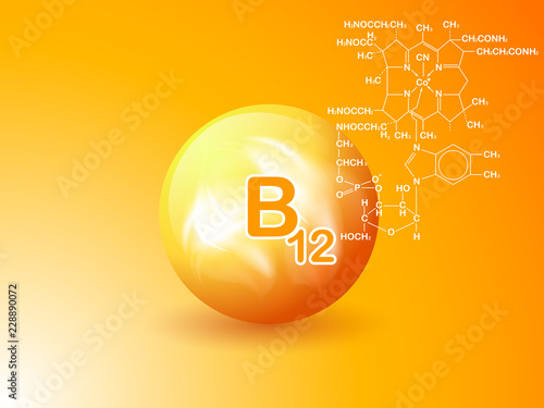 Nutrition sign vector concept. The power of vitamin B12. Chemical formula