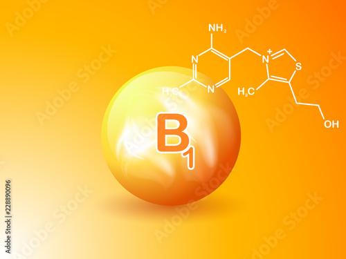 Nutrition sign vector concept. The power of vitamin B1. Chemical formula