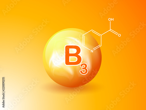 Nutrition sign vector concept. The power of vitamin B3. Chemical formula