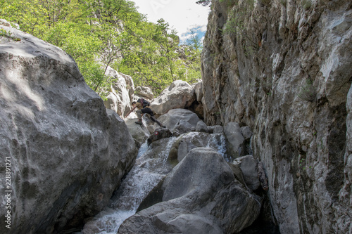 The Mala Paklenica karst river canyon is within national park, Velebit, Croatia. It is famous for hiking in undisturbed nature within deepest canyon in a region.