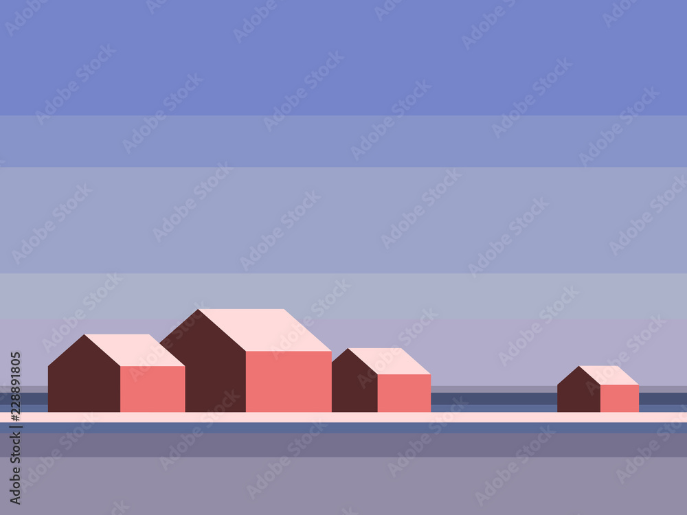 Winter landscape with houses vector illustration