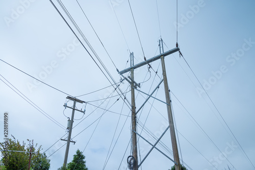 Electric pole and electric transformer on the top of mountain in upcountry, Thailand