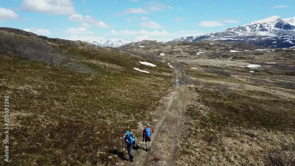 Aerial: Hikers on a Trail in the Mountains Aerial: Hikers on a Trail in the Mountains