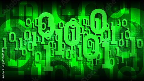 Matrix green background with binary code, shadow digital code in abstract futuristic cyberspace, cloud of big data