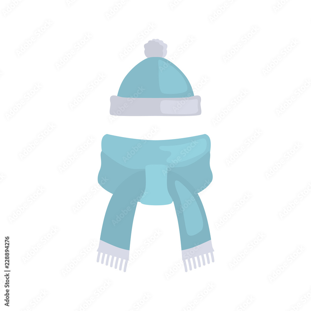 Fototapeta premium Hat and scarf color vector icon. Flat design