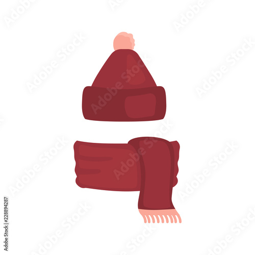 Hat and scarf color vector icon. Flat design