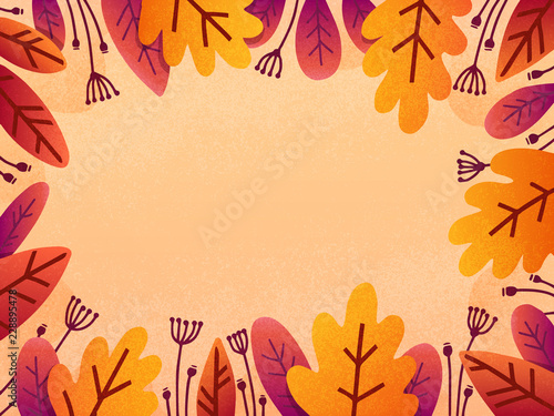 Textured autumn leaves flat style greeting card or adversing poster background