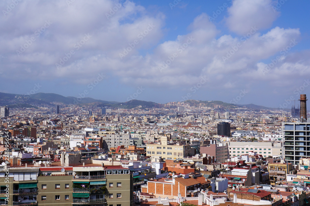 View of the cityscape from the hill, Barcelona, Spain